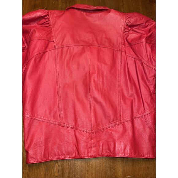 Vintage 80’s Red Leather Women’s Jacket Cropped Small - Picture 6 of 6